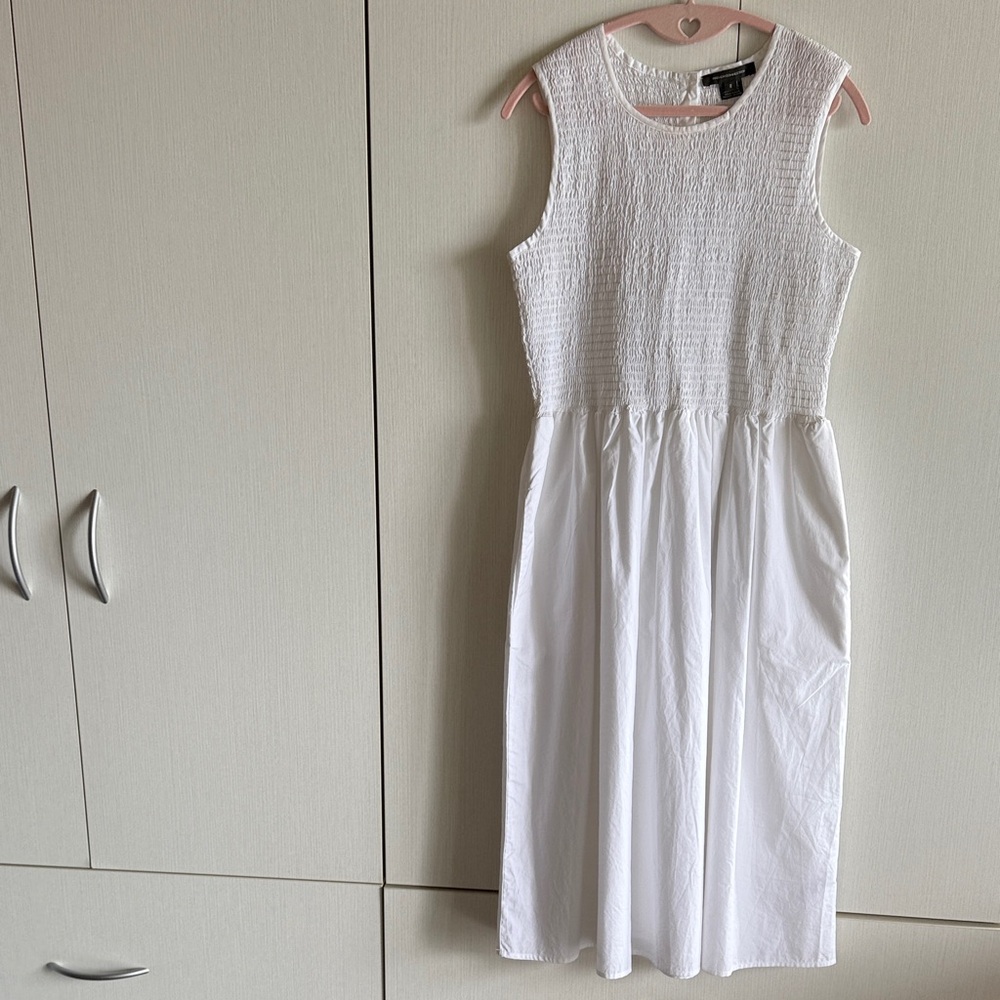 French Connection White Textured Midi Dress